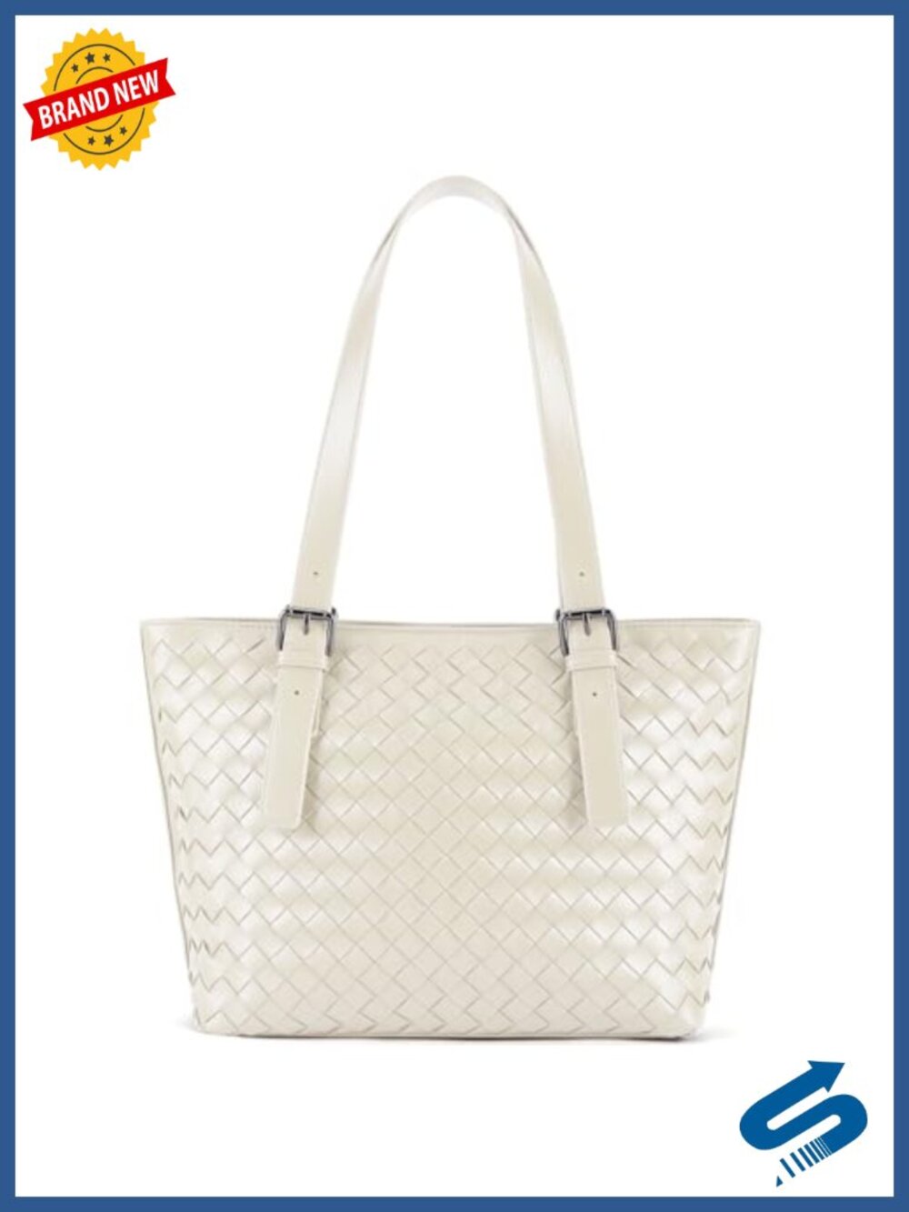 Woven Vegan Leather Tote Handbag Large Shoulder Work Purse Adjustable Straps - Picture 1 of 6